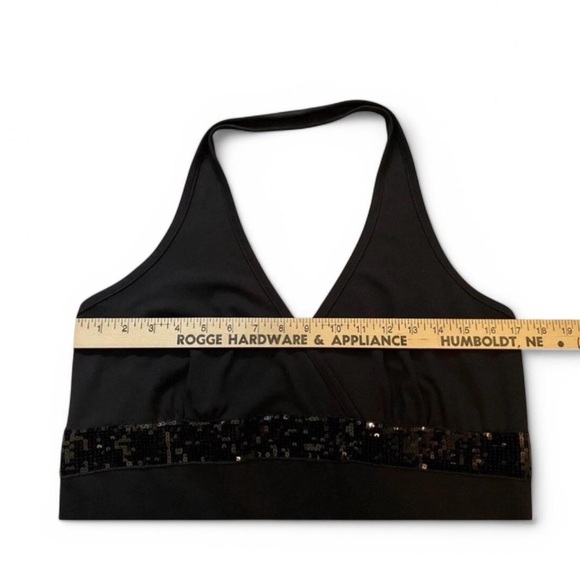 VTG y2k Taboo Women's 1X Black Halter Dress Handkerchief Hem Sequin - Picture 3 of 5